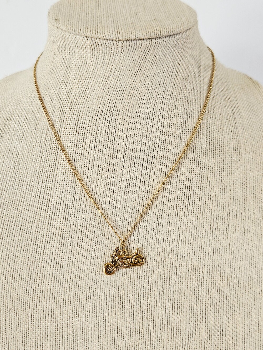 Vintage Motorcycle Harley Davidson Pendant Charm Gold Tone Chain Biker Necklace